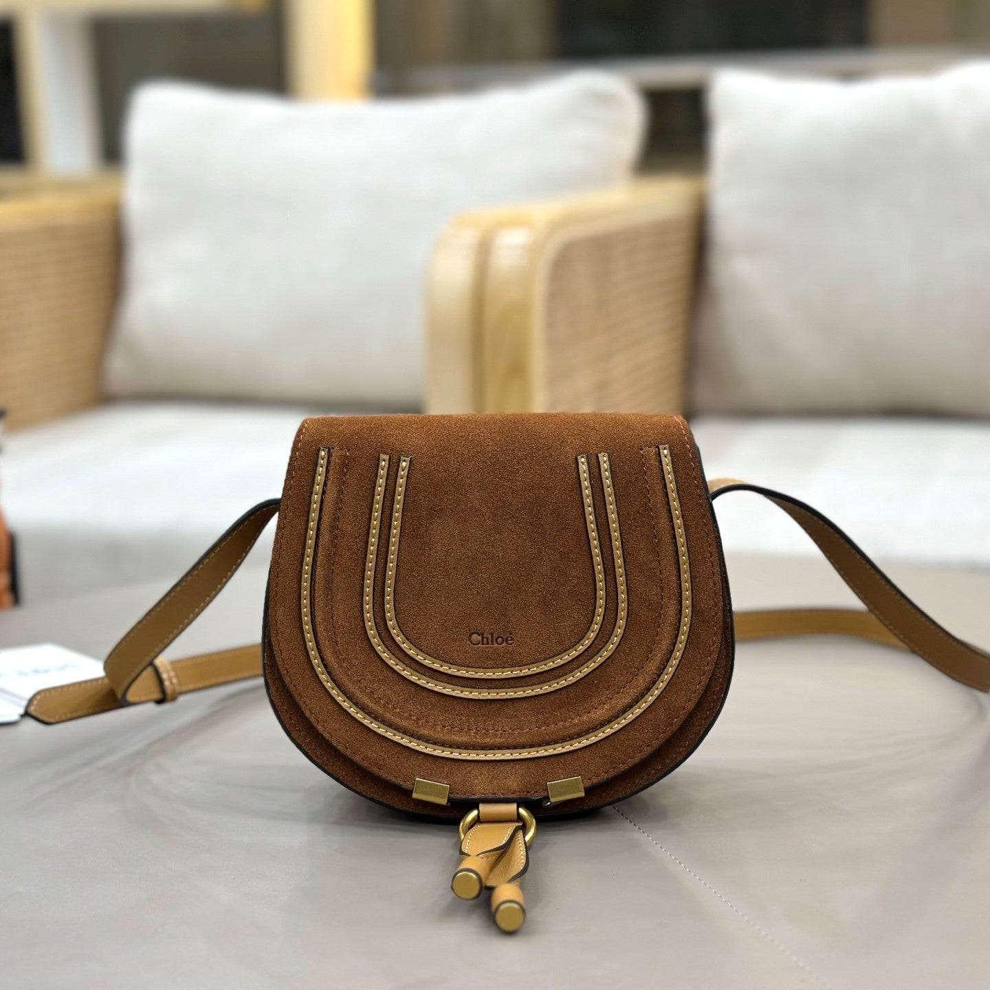 Chloe Small Marcie Saddle Bag Camel Suede 281242
