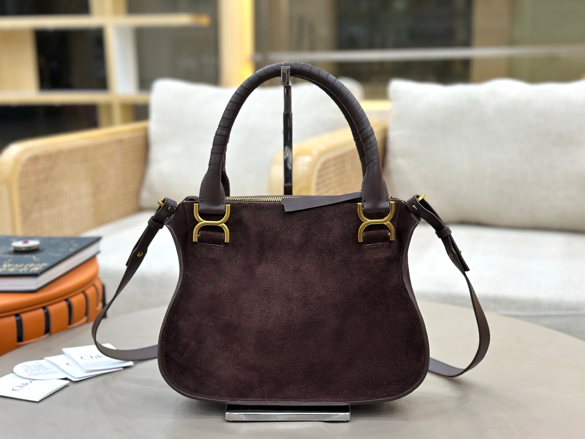 Chloe Small Marcie Bag Brown - Red Suede 281256