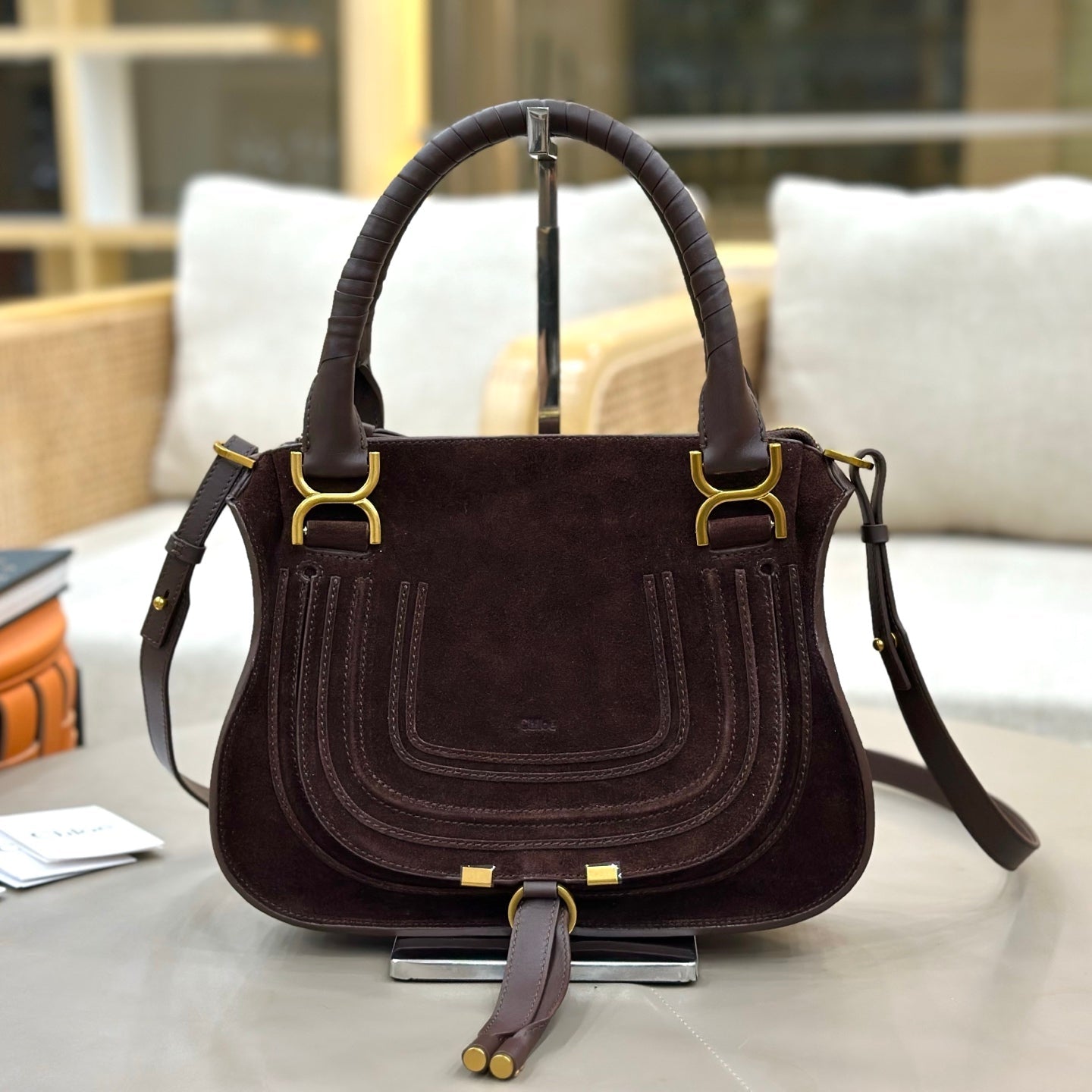 Chloe Small Marcie Bag Brown - Red Suede 281256