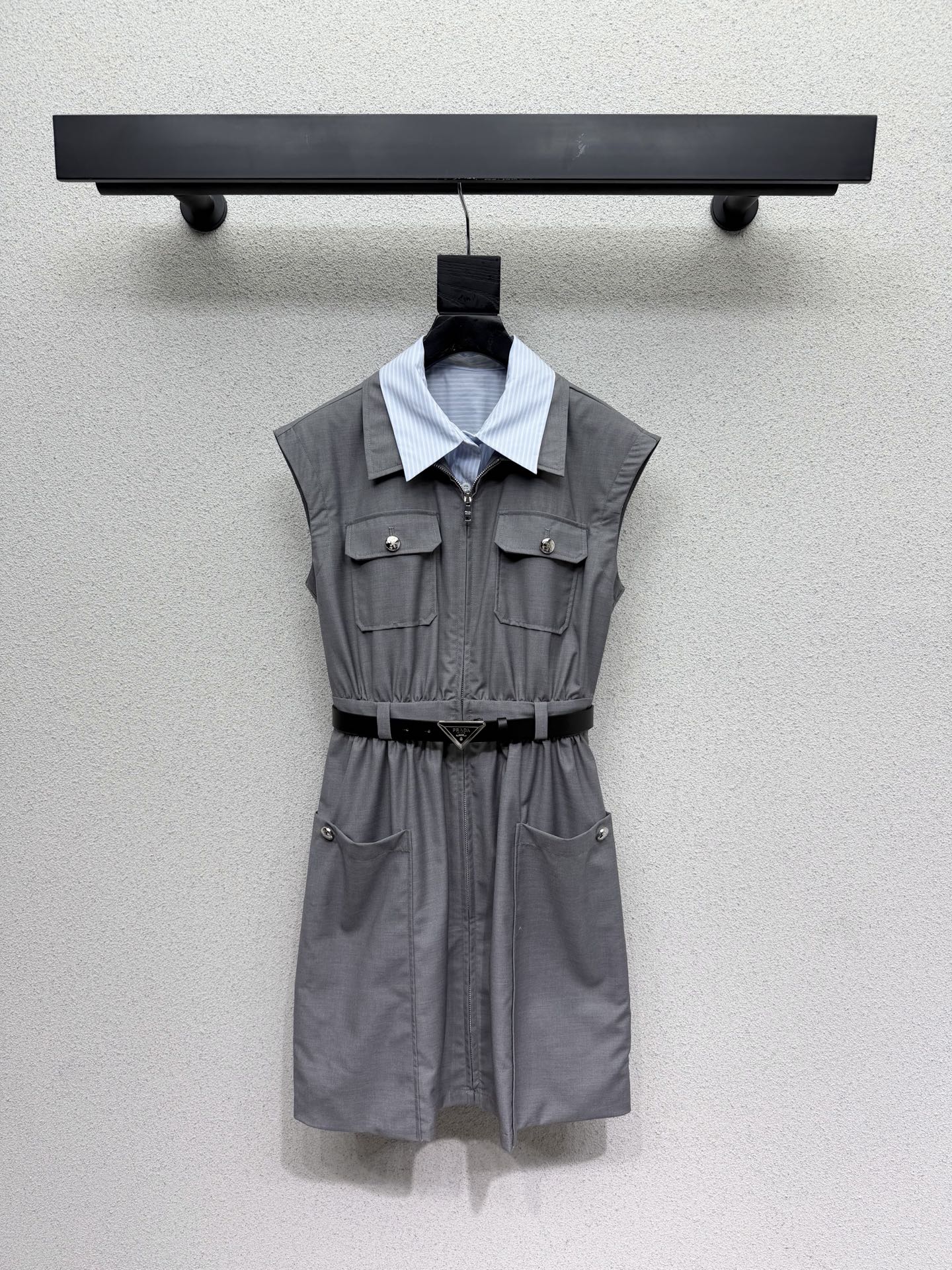 Prada 26s Striped Collared Sleeveless Dress 393957