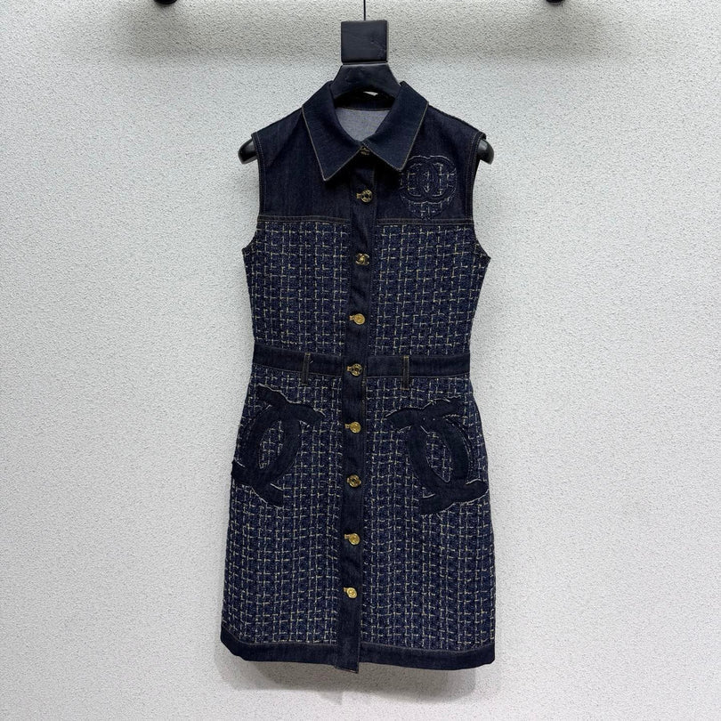 Chanel 2026 Denim Dress Navy Blue Cotton 398280