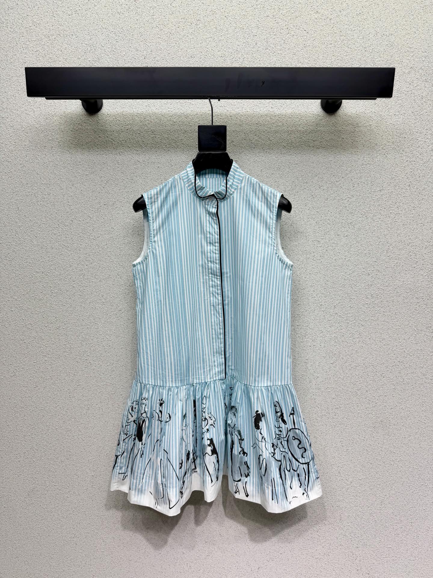CD 26s Dioriviera Short Flared Dress White Blue Cotton 398326