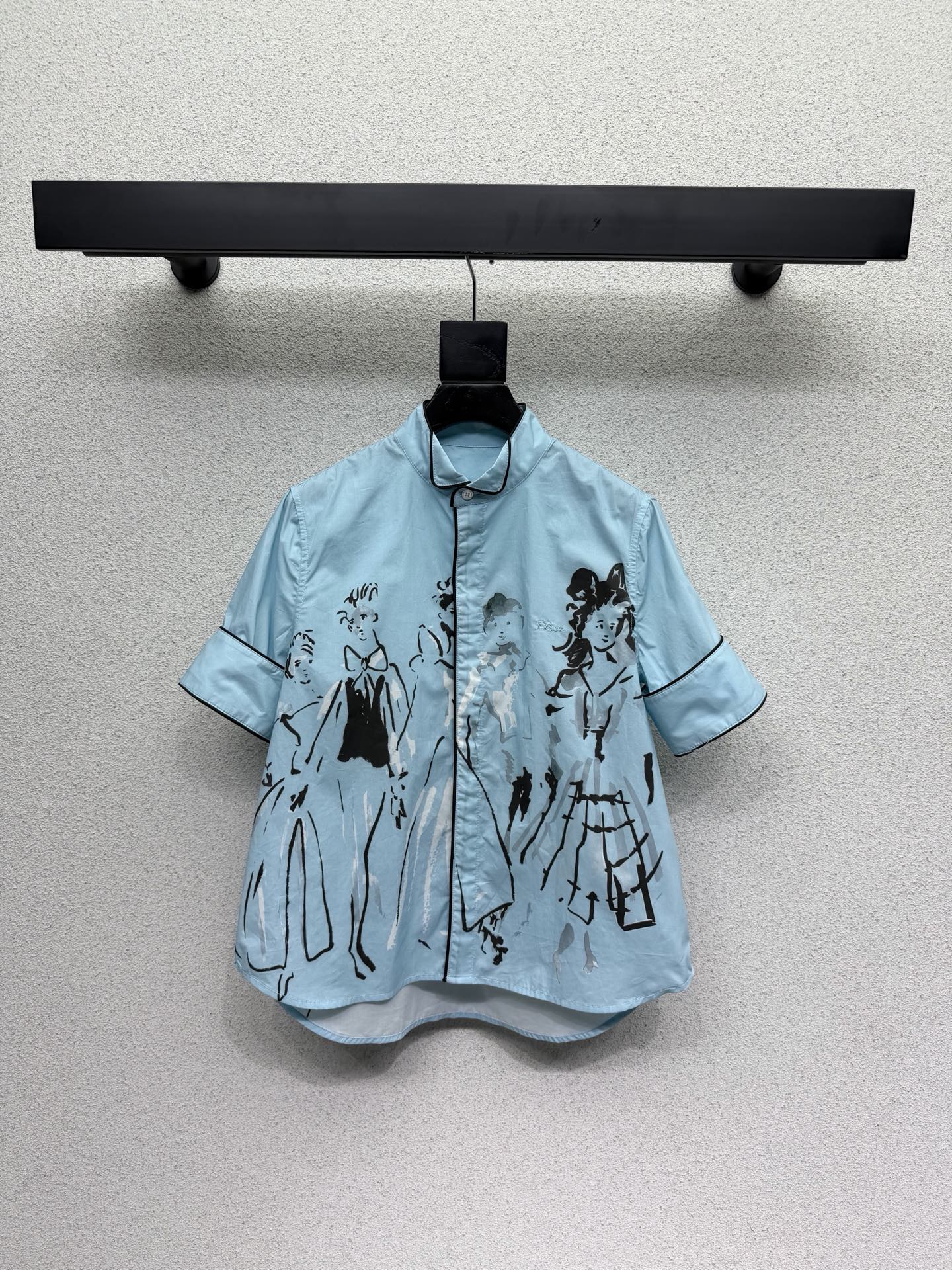 CD 26s Dioriviera Short-Sleeved Blouse White Blue Cotton 398316