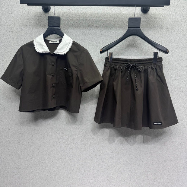 MiuMiu 2026 Shirt And Skirt Set Brown Cotton 400922
