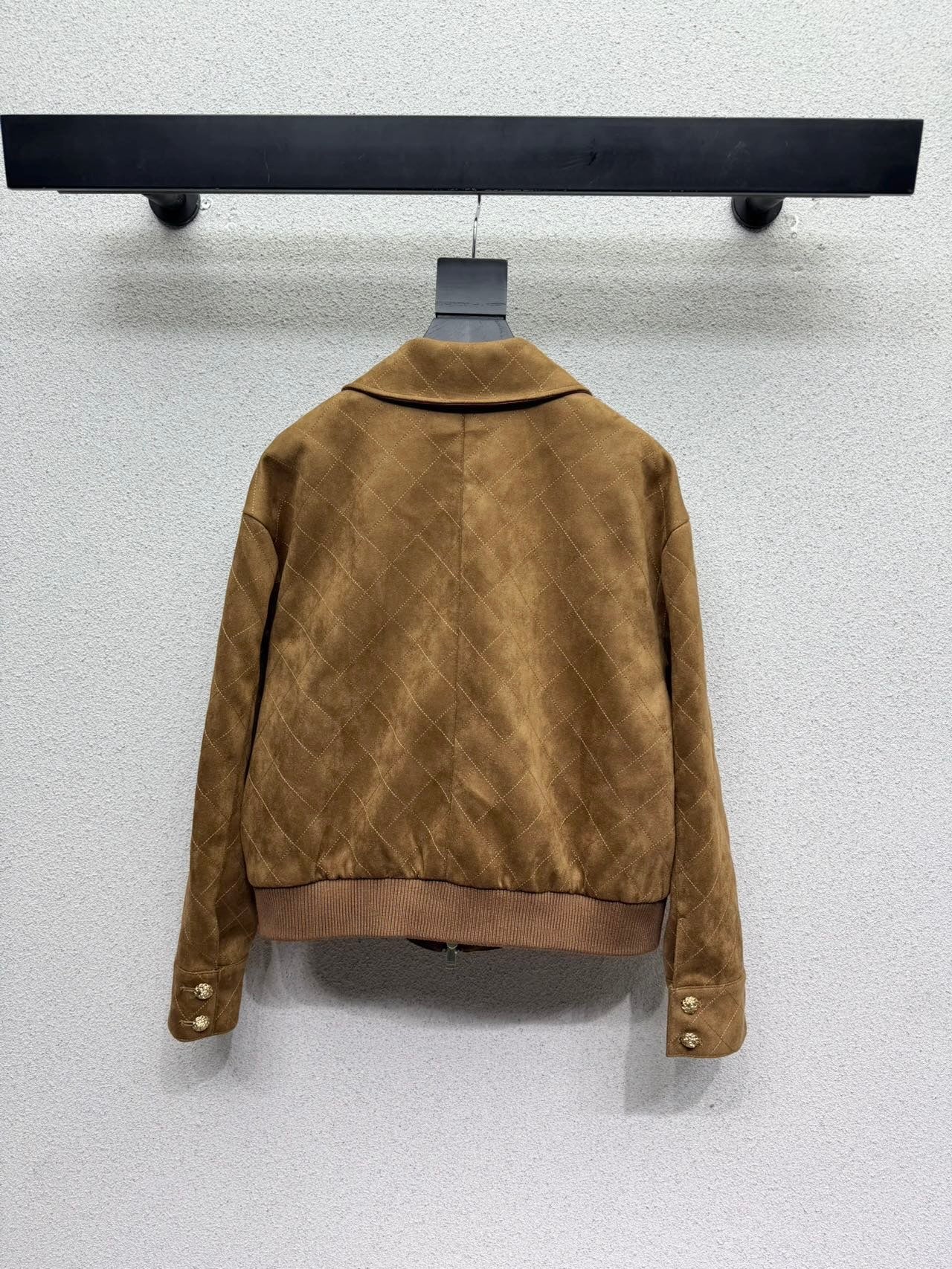 Chanel Quilted Suede Bomber Jacket Brown Polyester 426907