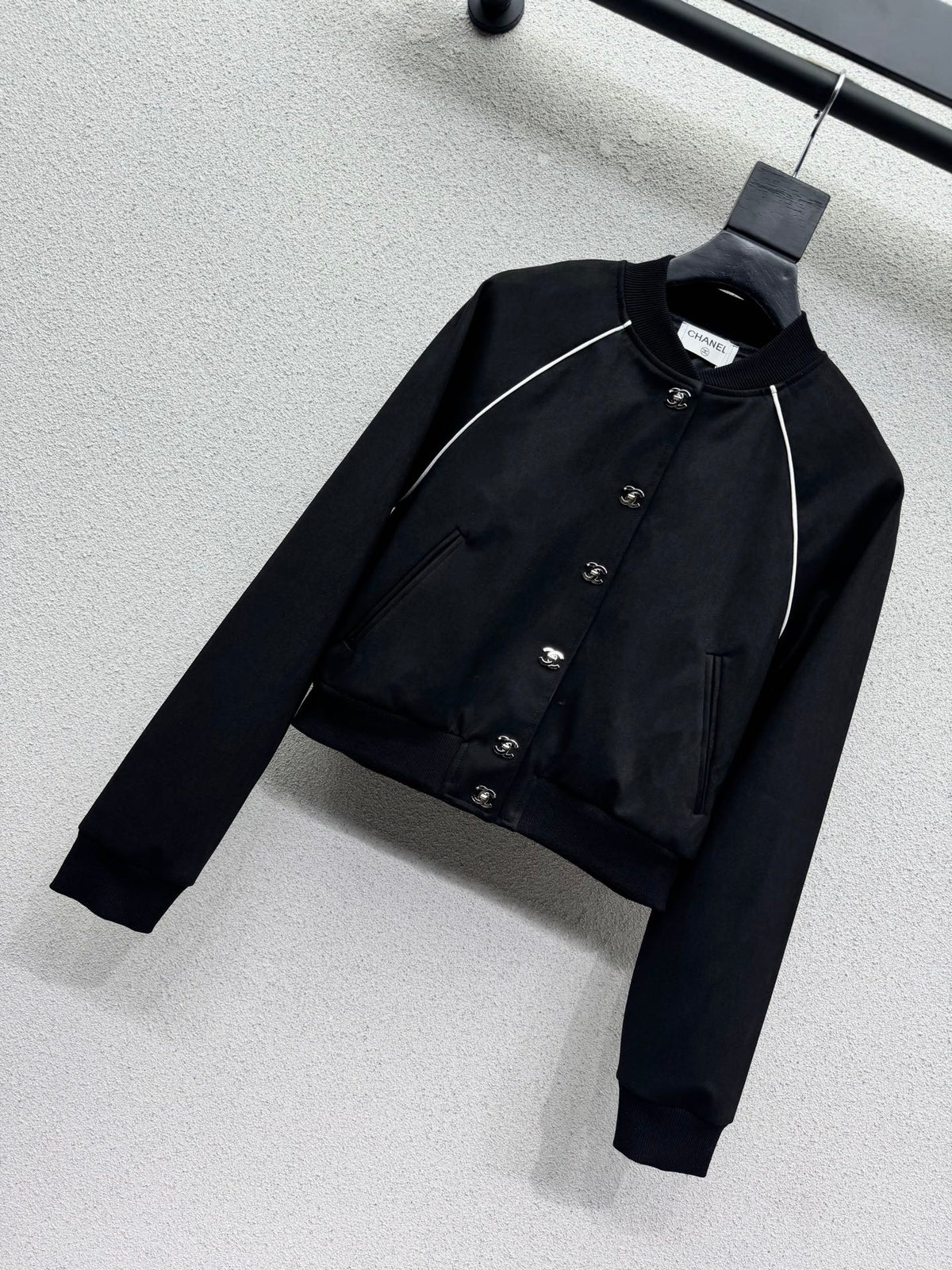 Chanel Collared Button Jacket Black Polyester 426825
