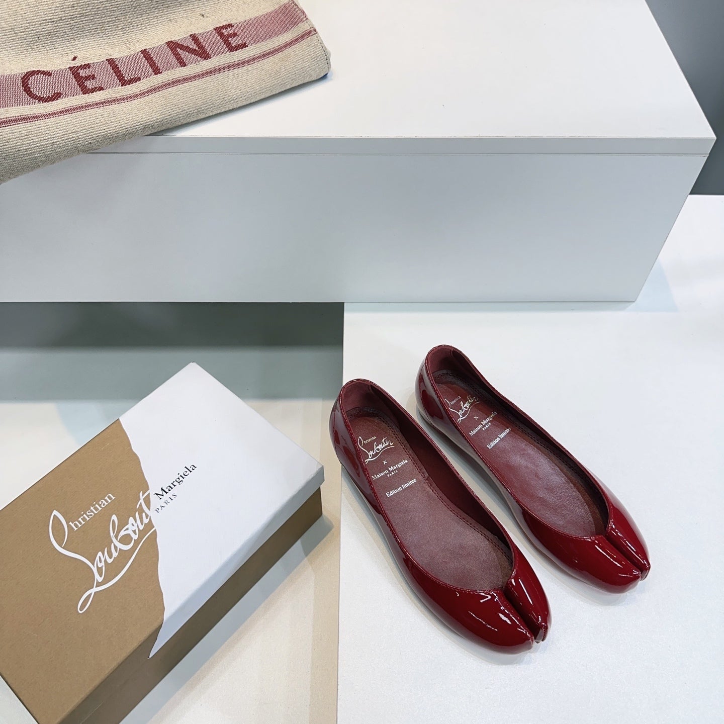 CL x Maison Margiela Ballerina Flats Burgundy Patent Leather 639688