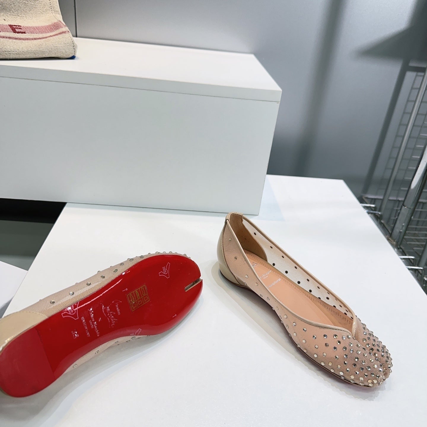 CL x Maison Margiela Ballerina Flats Beige Mesh Sliver Leather 639691
