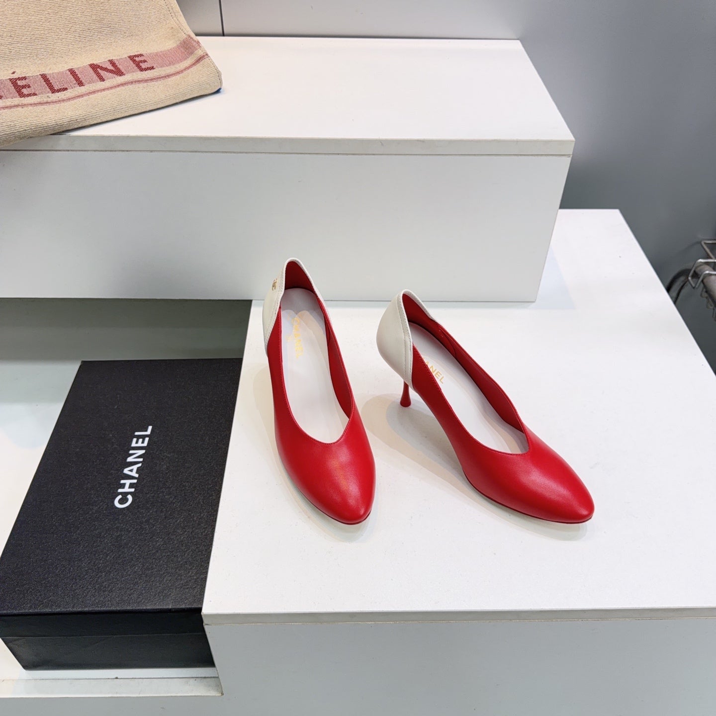 CC FW26 High Heels Pumps 8.5cm Red White Lambskin 942742