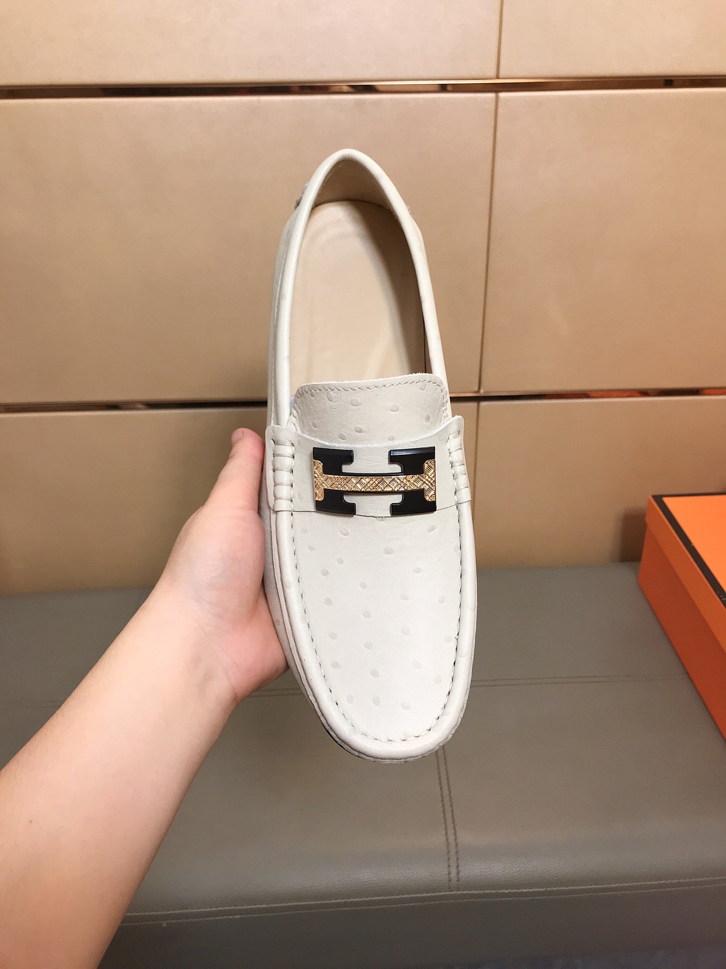 HM Men's Casual Loafers White Cowhide 892141