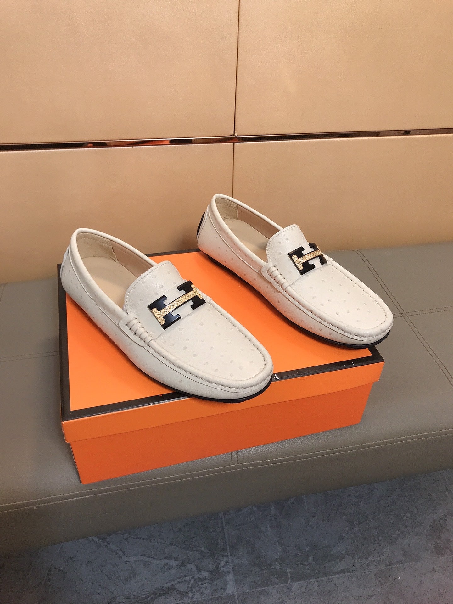 HM Men's Casual Loafers White Cowhide 892141