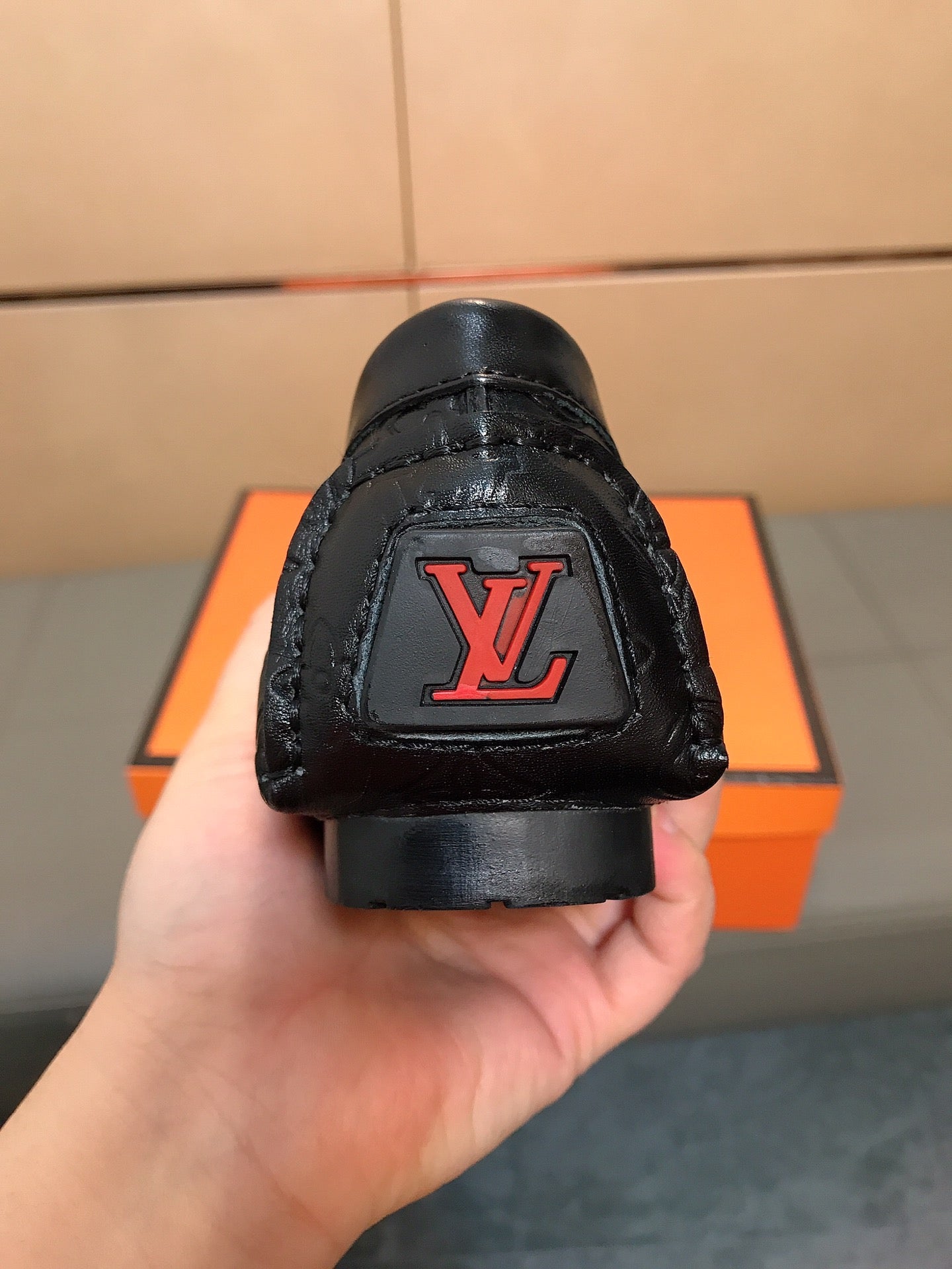 LV Men's Casual Loafers Black Monogram Embossed Leather 892159