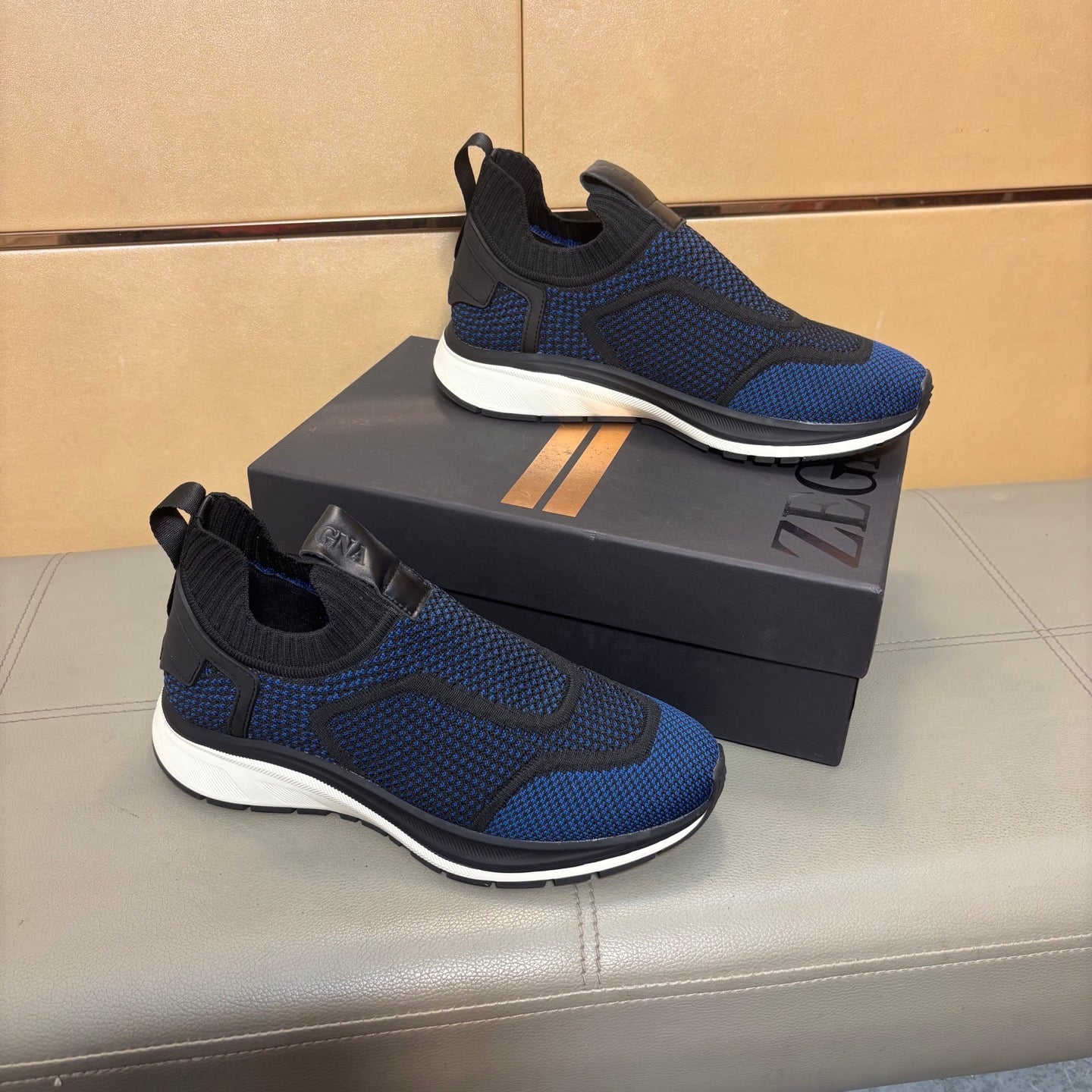 Zegna Men’s Techmerino Slip-On Sneakers Dark Blue Fabric 178558