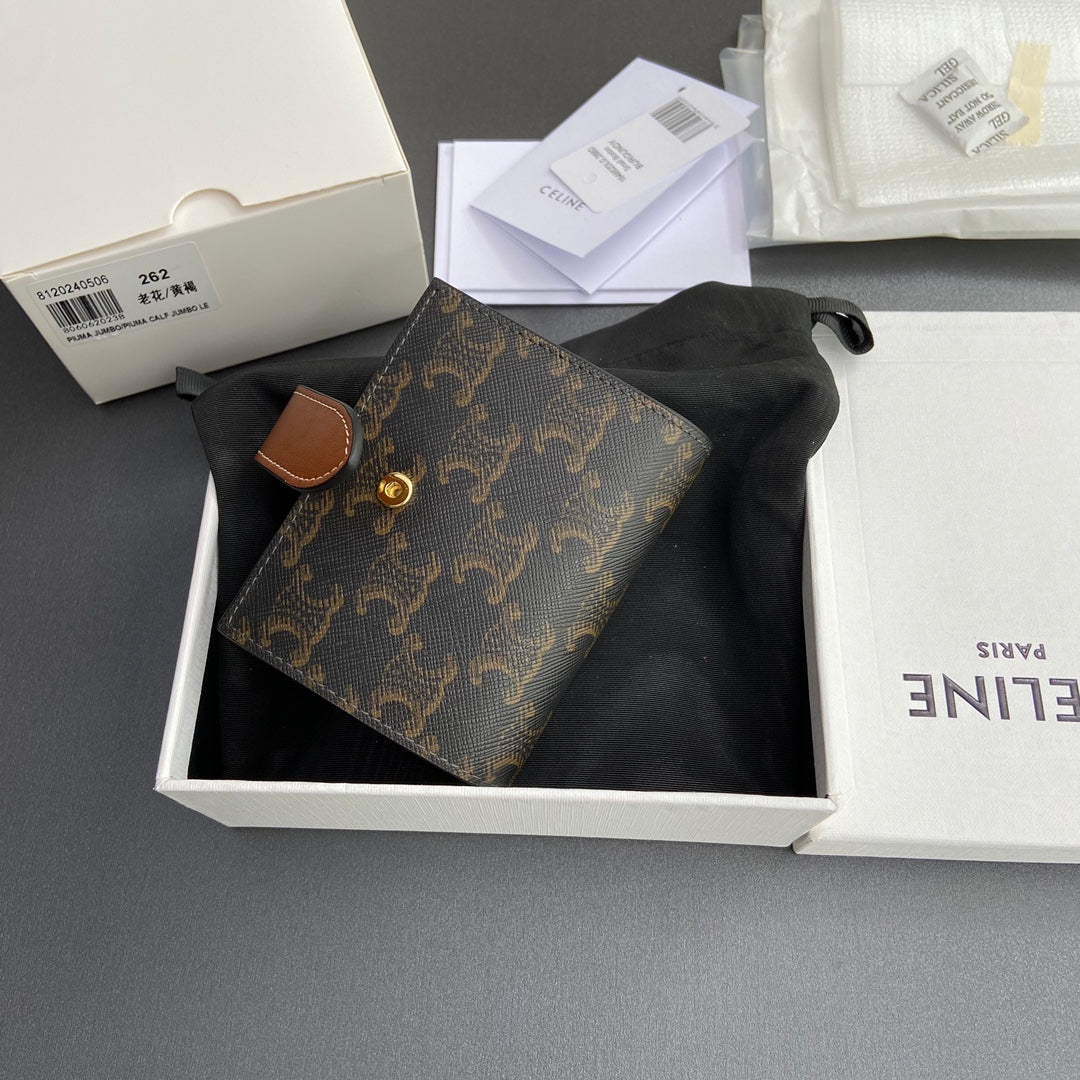 TRIOMPHE Celine Small Strap Wallet Tan Canvas&Cowhile