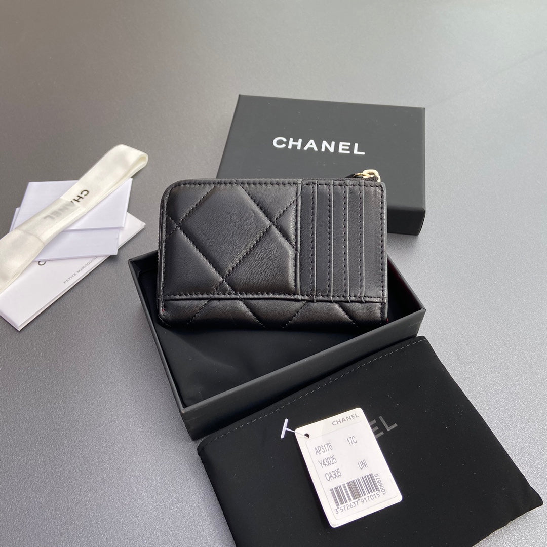 CC 19 Zipper Card Holder Black Sheepskin GHW 234760