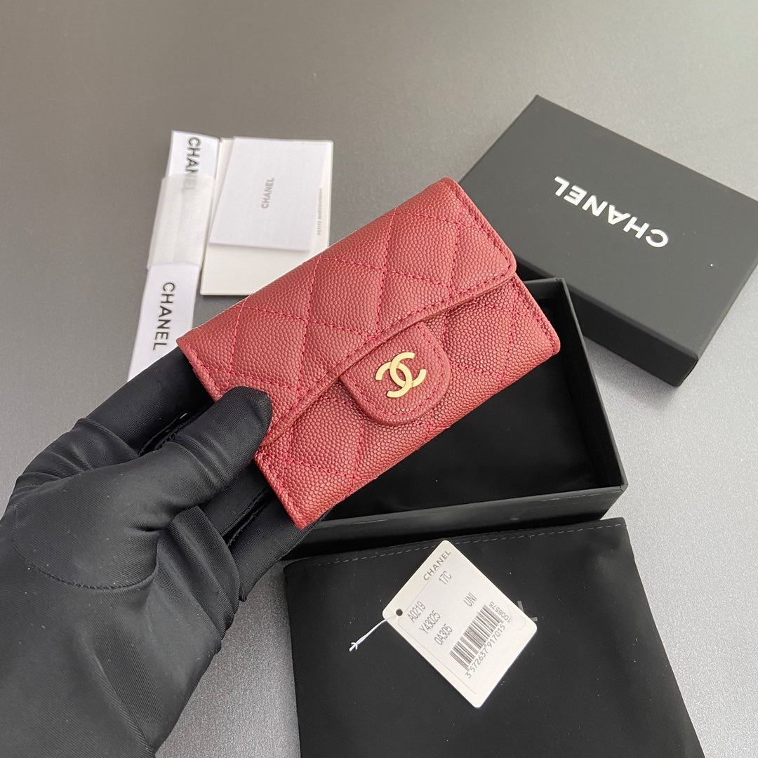 CC Zipper Flap Card Holder Red Caviar GHW 234655
