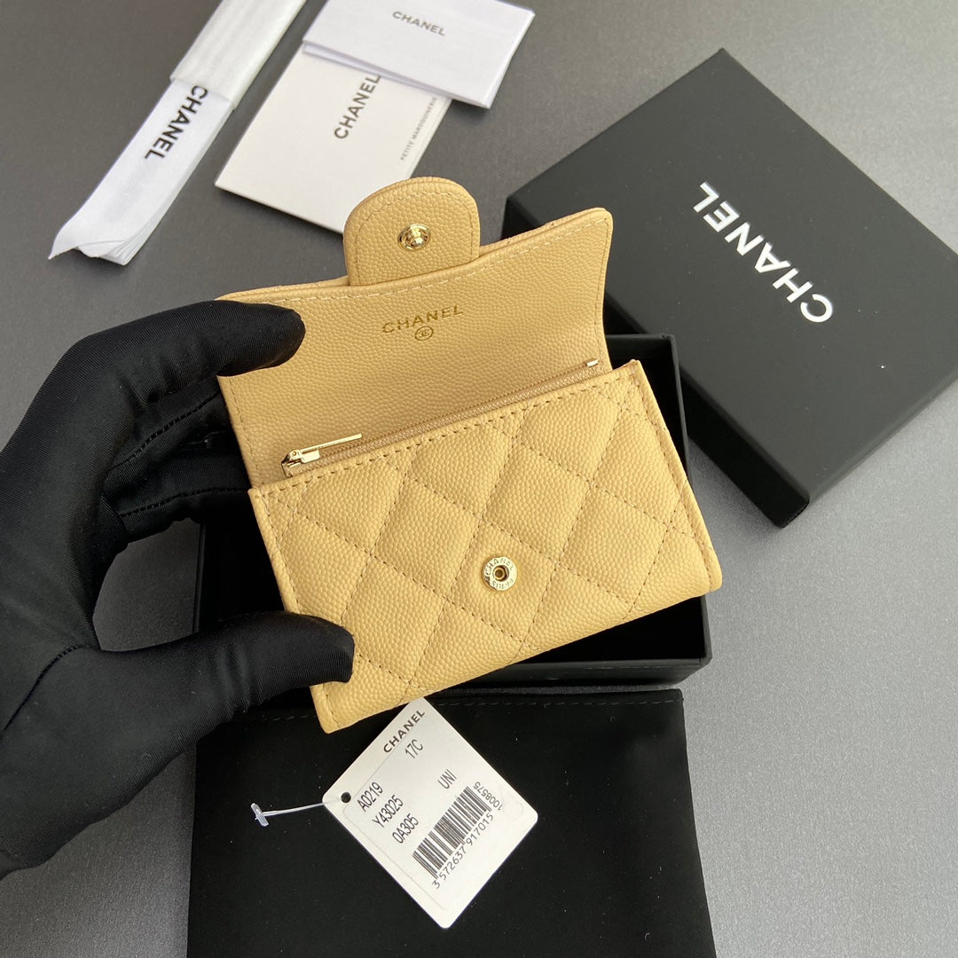 CC Zipper Flap Card Holder Yellow Caviar GHW 234663