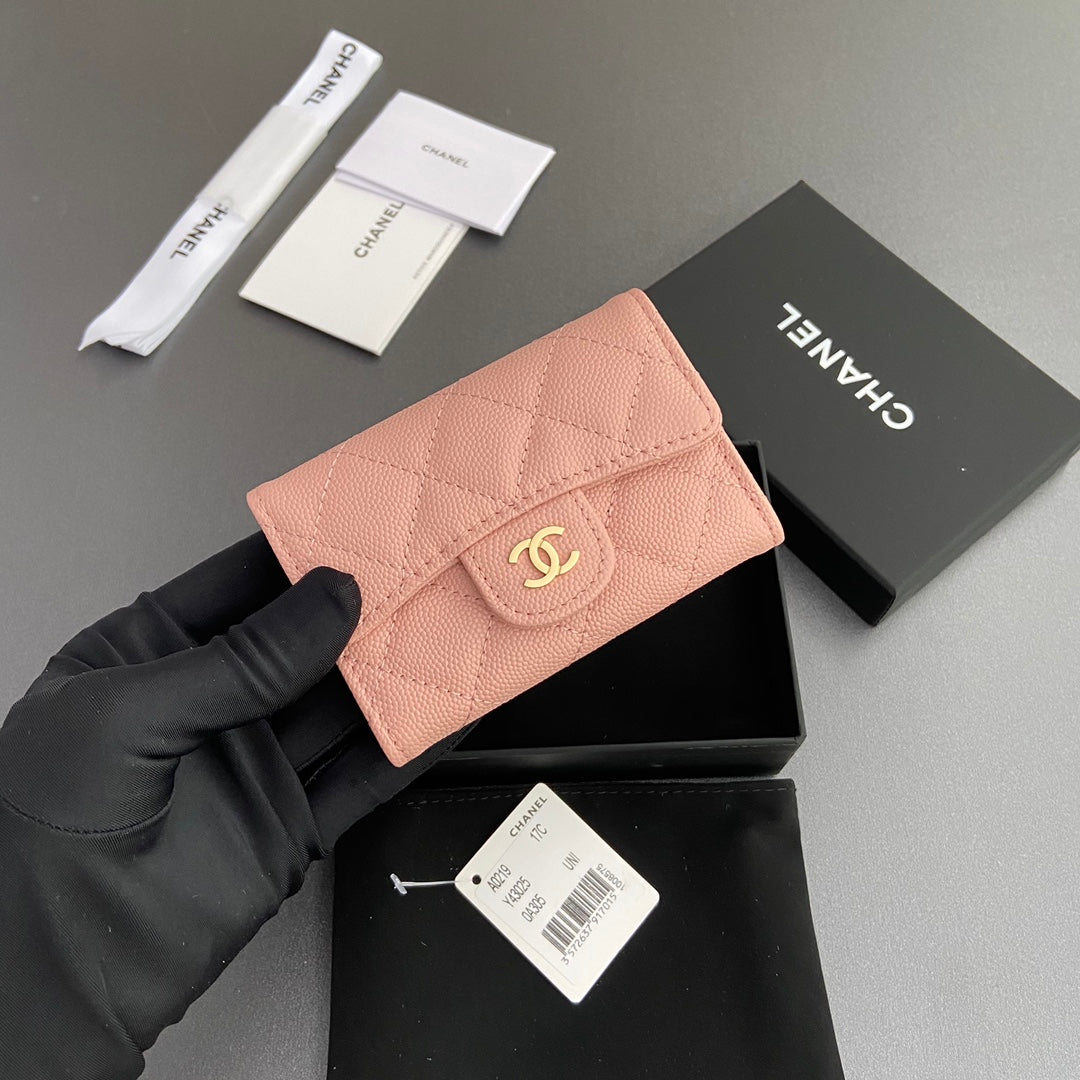 CC Zipper Flap Card Holder Light Pink Caviar GHW 234667