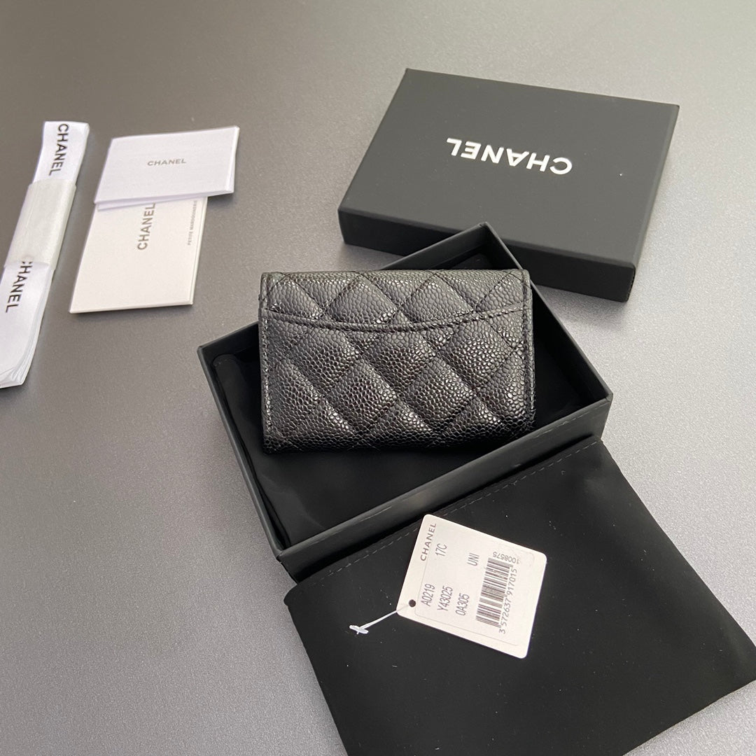 CC Zipper Flap Card Holder Black Caviar Sliver Steel 234671