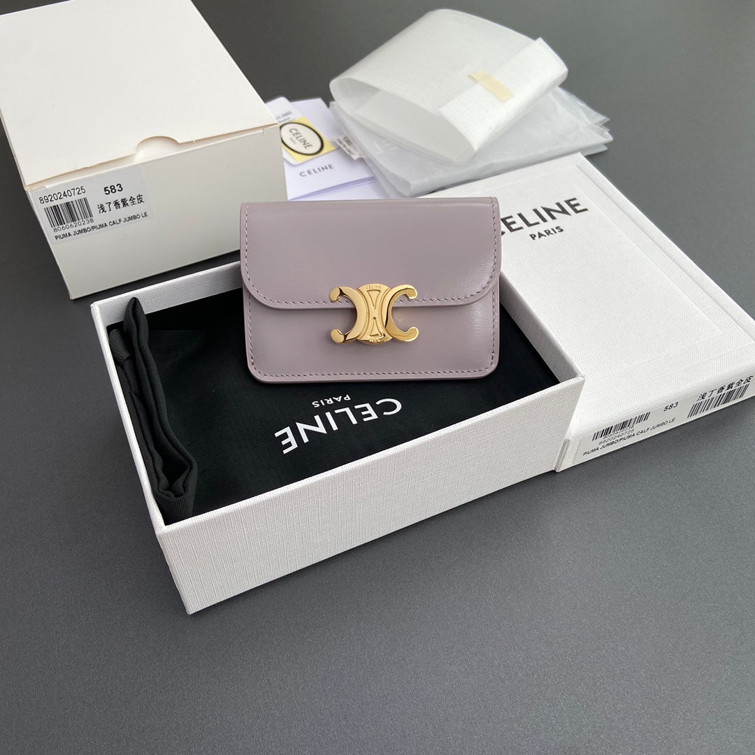 TRIOMPHE 10i583 Flap Card Holder Purple Shiny Cowhide