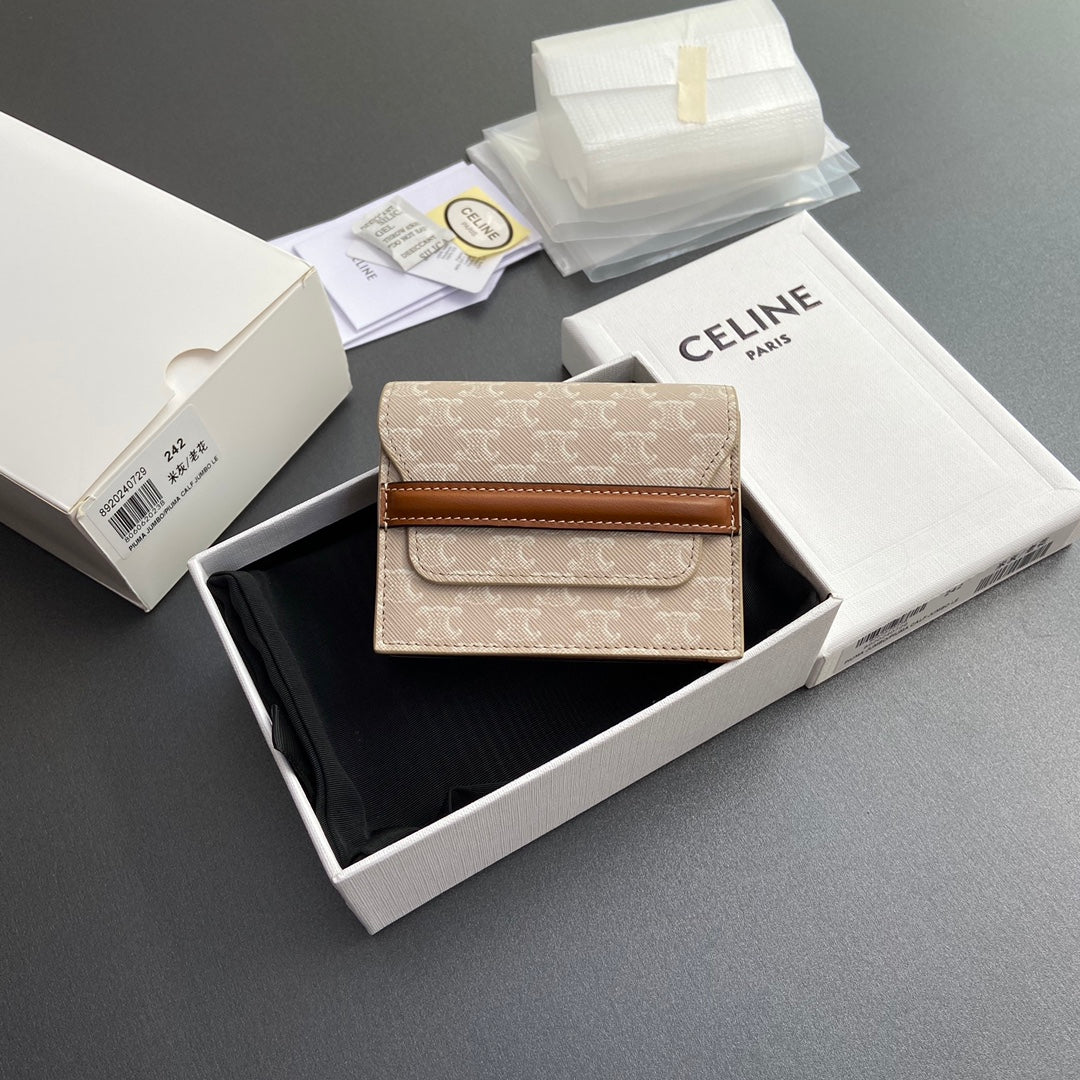 TRIOMPHE 24 Origami Business Card Holder Beige Canvas&Cowhile