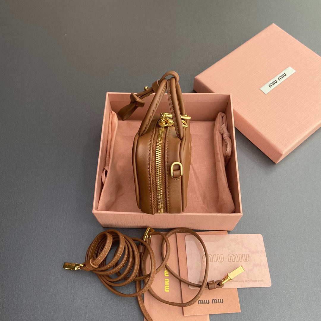 Miu 11 Cognac Beau Leather Micro Bag 240363