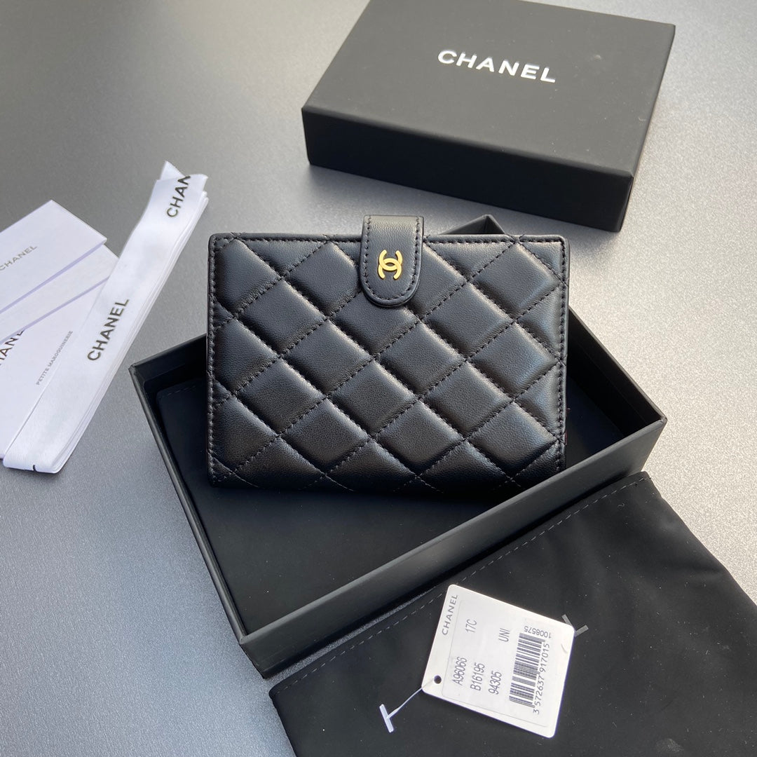 CC 96066 Compact Wallet Black Sheepskin GHW 234609