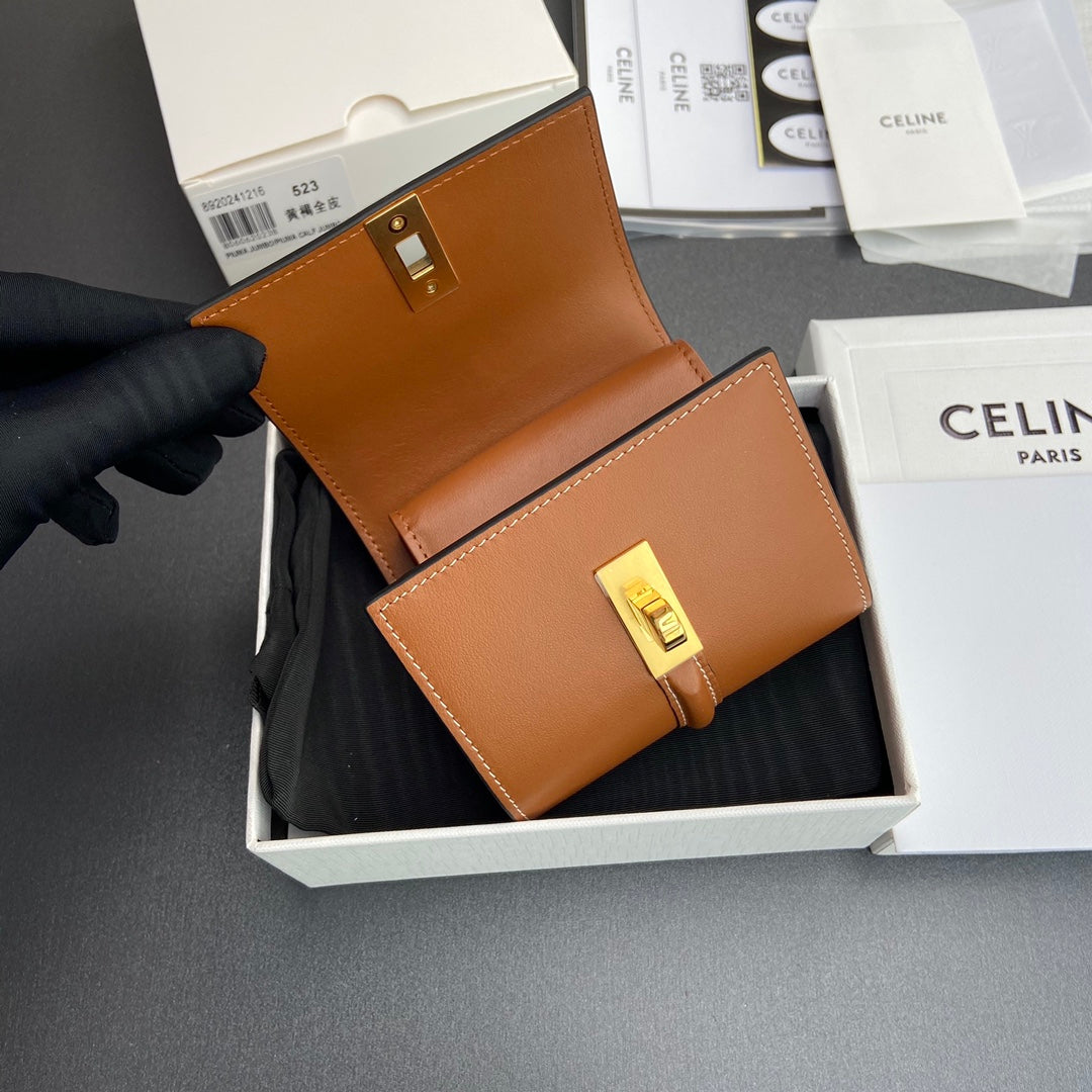 TRIOMPHE 16 Small Trifold Wallet Tan Cowhide Leather