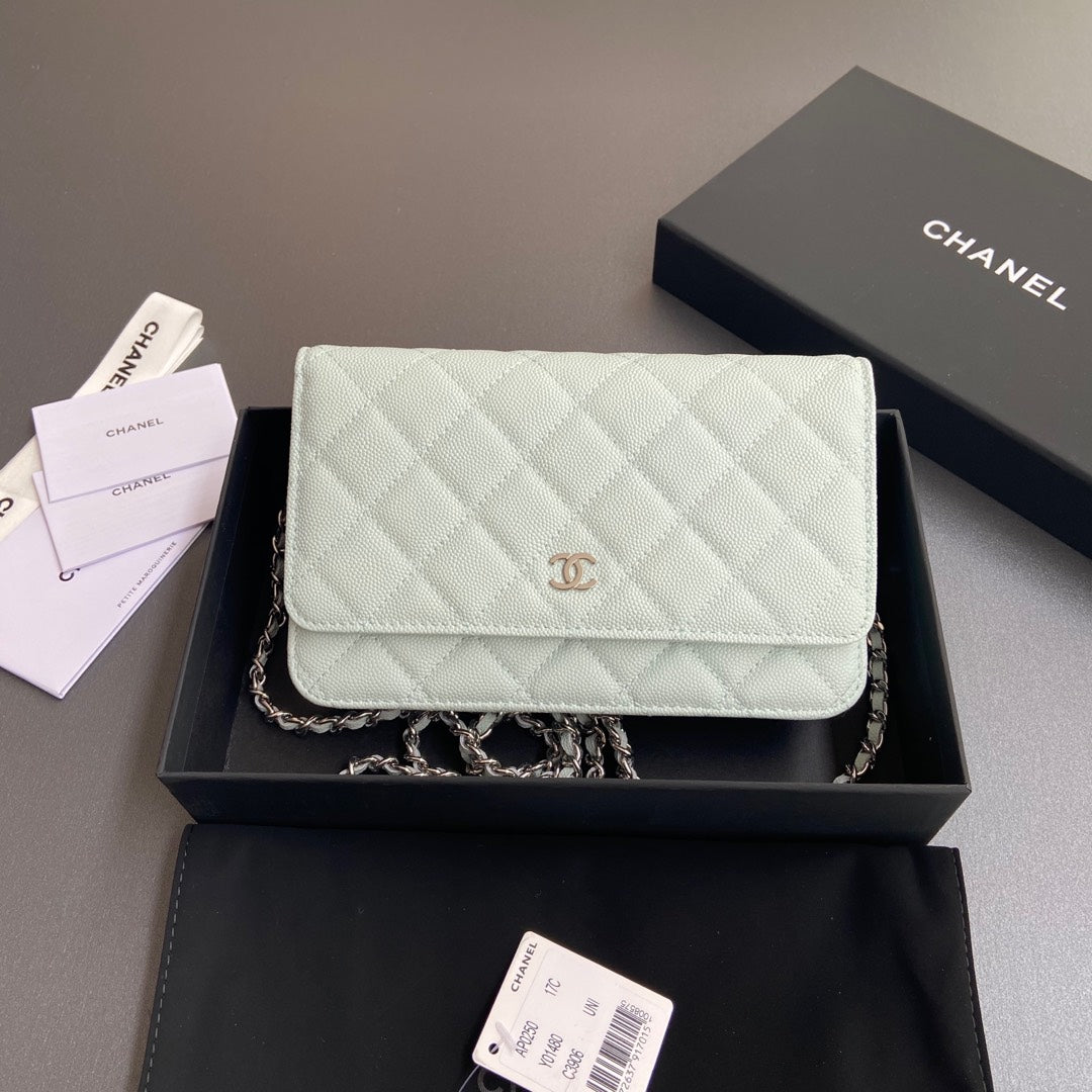CC Mini Crossbody Bags 20cm Light Blue Caviar Sliver Steel 234828