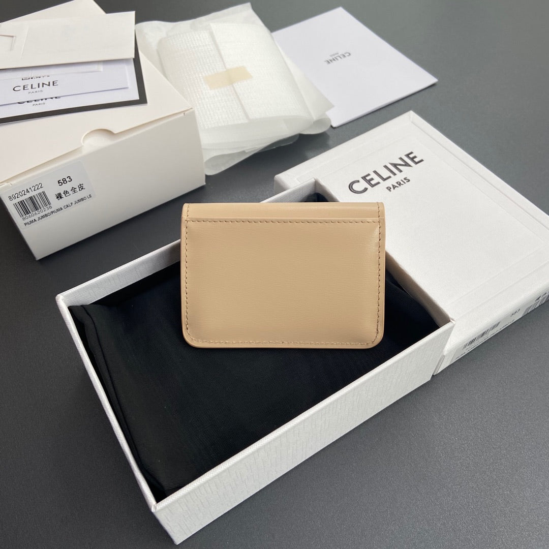 TRIOMPHE 10i583 Flap Card Holder Beige Shiny Cowhide