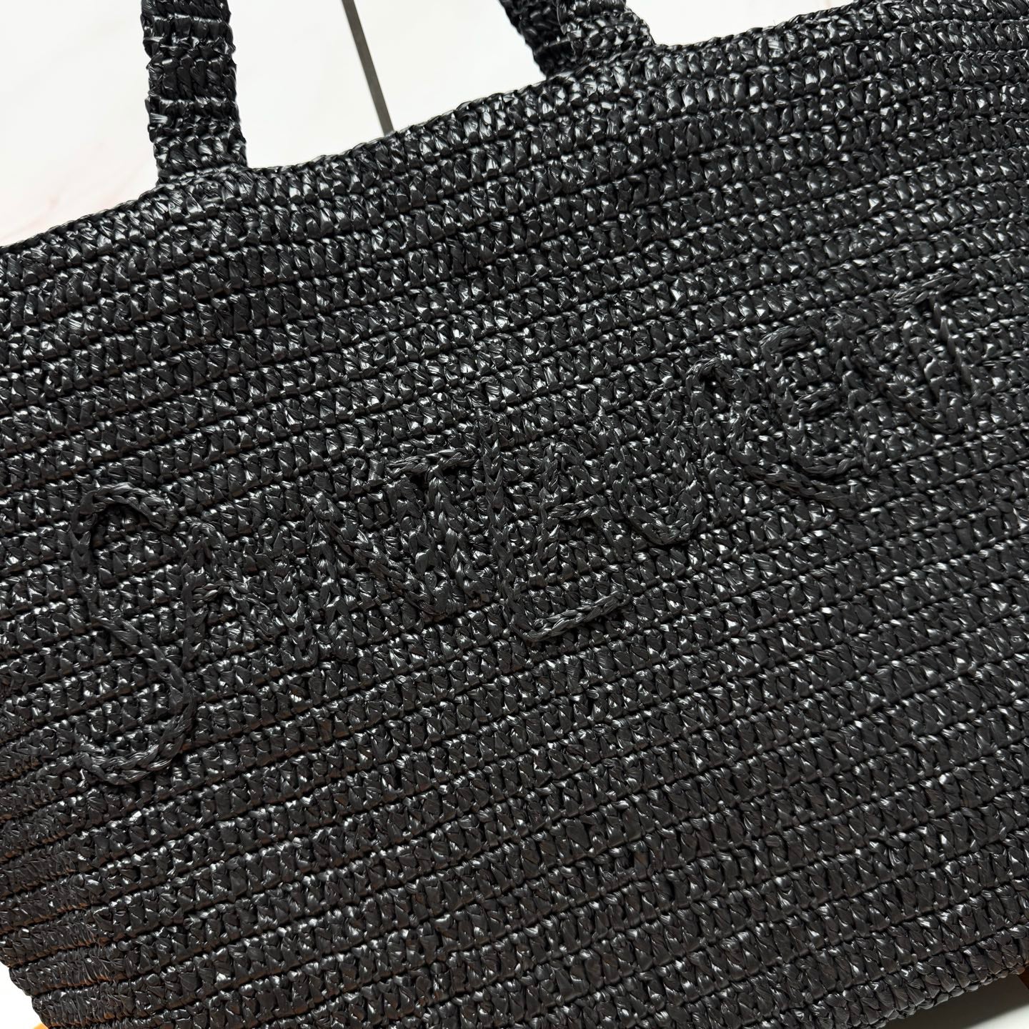 YSL Tote Bag 50cm Black in Raffia 285707