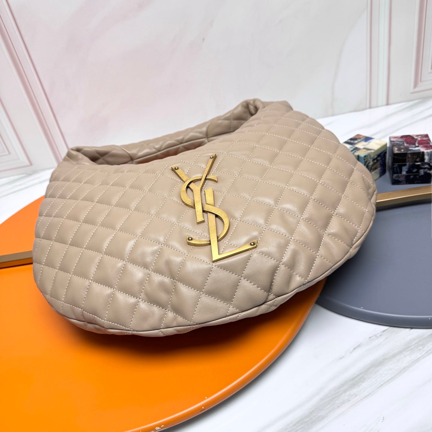 YSL Icarino Large Shoulder Bag Beige Quited Leather 286004