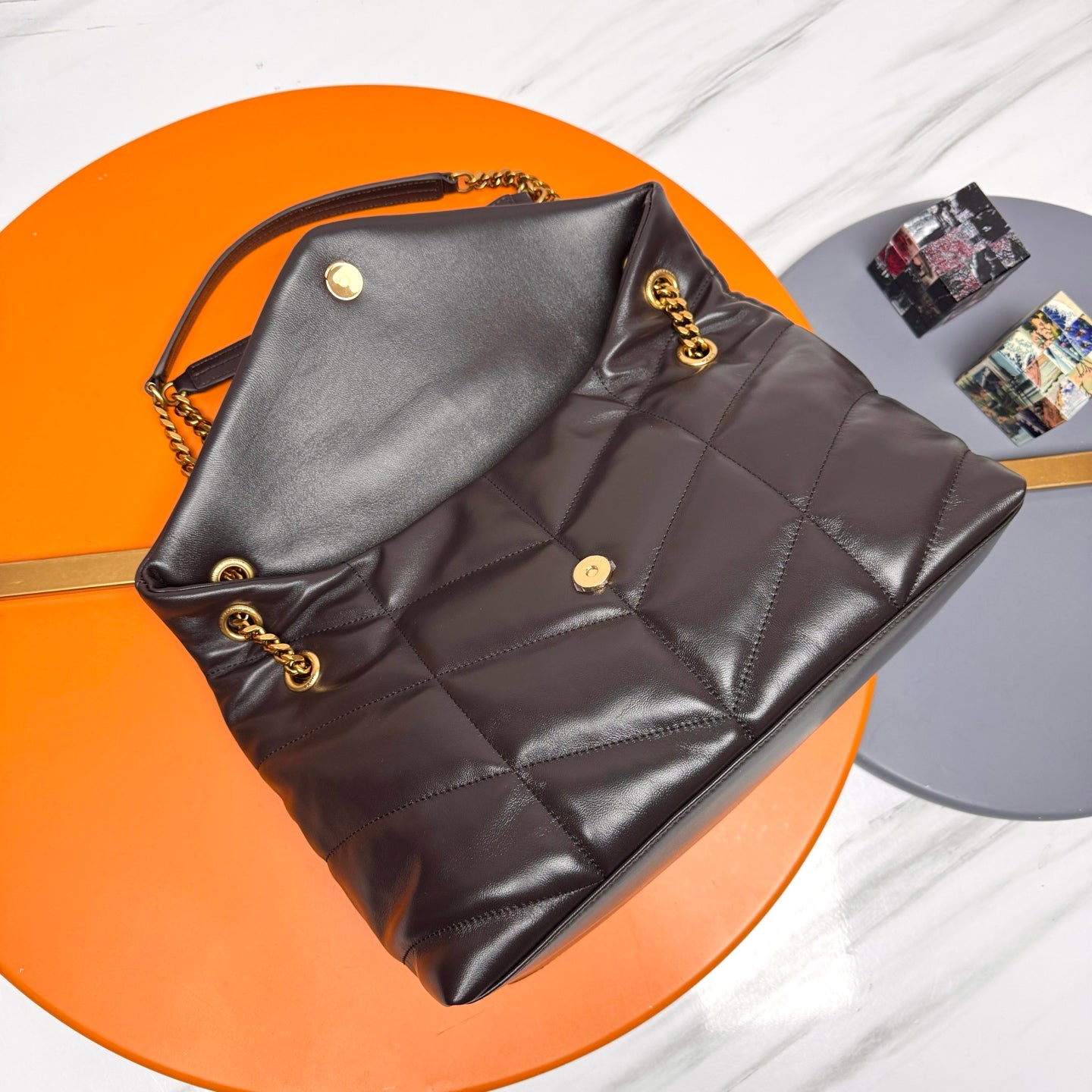 YSL Loulou Puffer Medium Bag 35cm Dark Coffee Glossy Leather