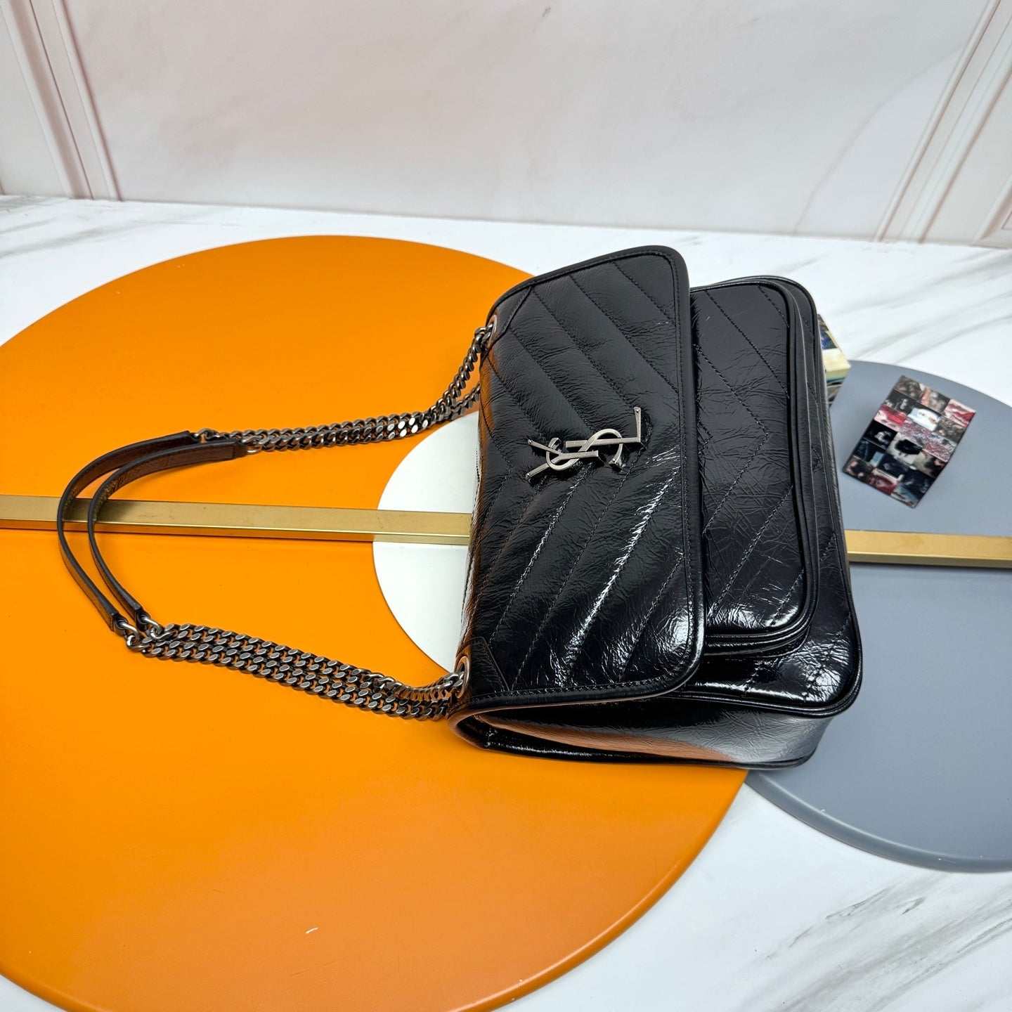 YSL Niki Shoulder Bag 28cm Black Elephant Leather 285506