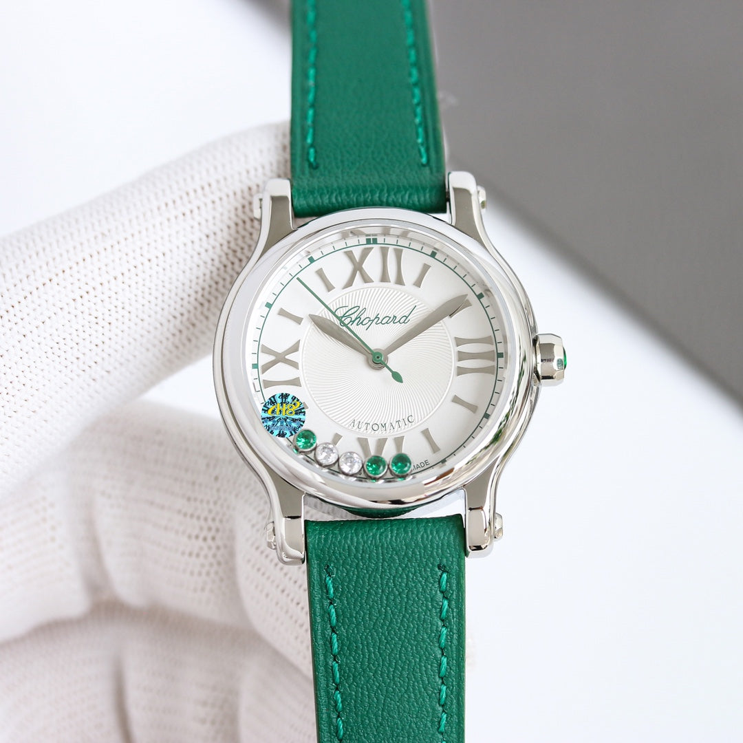 Happy Diamond 33mm Green Silver White Dial