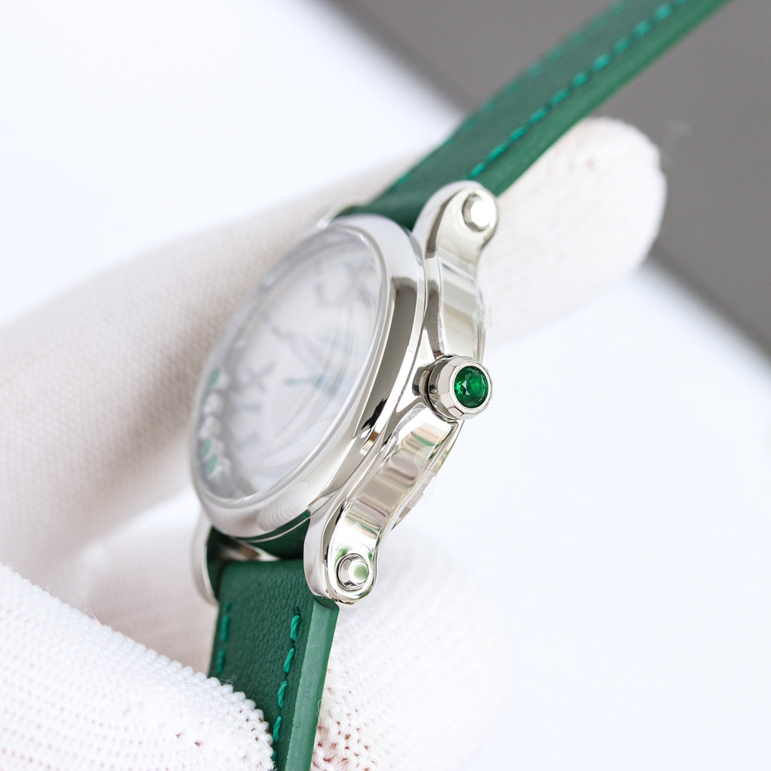 Happy Diamond 33mm Green Silver White Dial