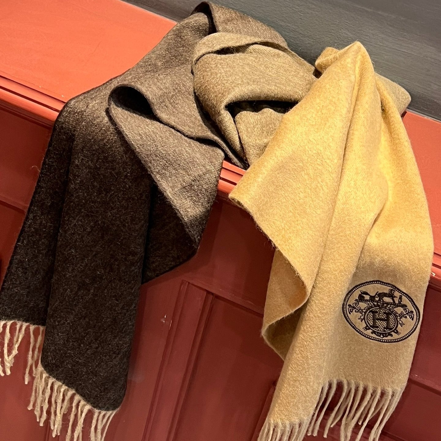 Scarf 190 CM In Beige Mix Dark Brown Cashmere