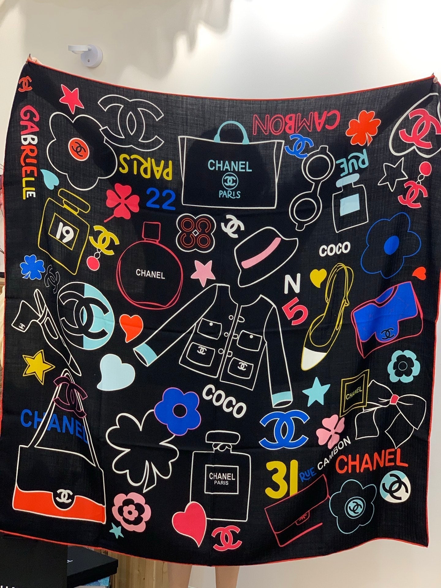 CC 25 Scarf 135CM Black Colorful Cashmere
