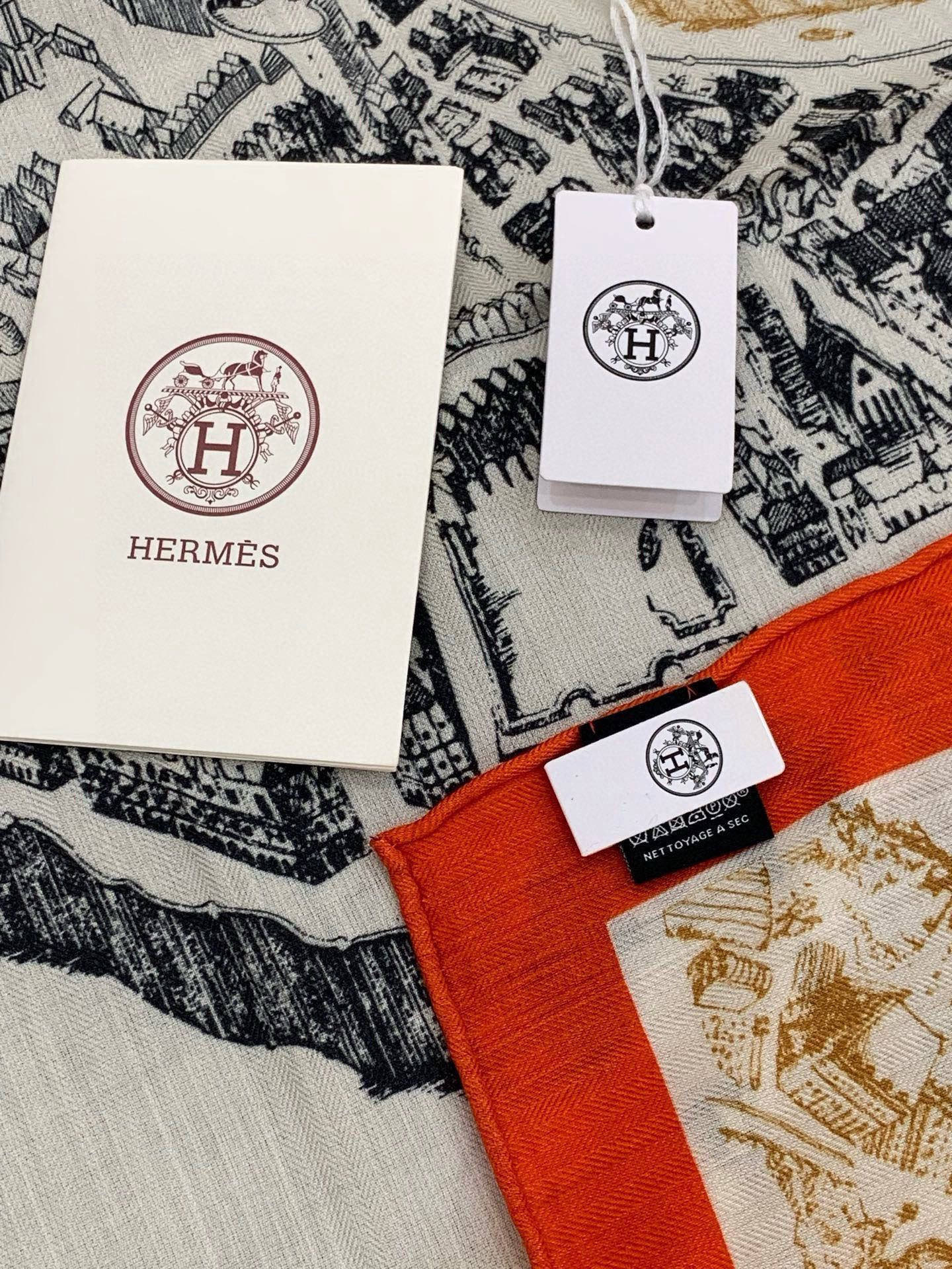 HM La Cité Cavalière shawl 140cm Orange Colorful Cashmere Silk