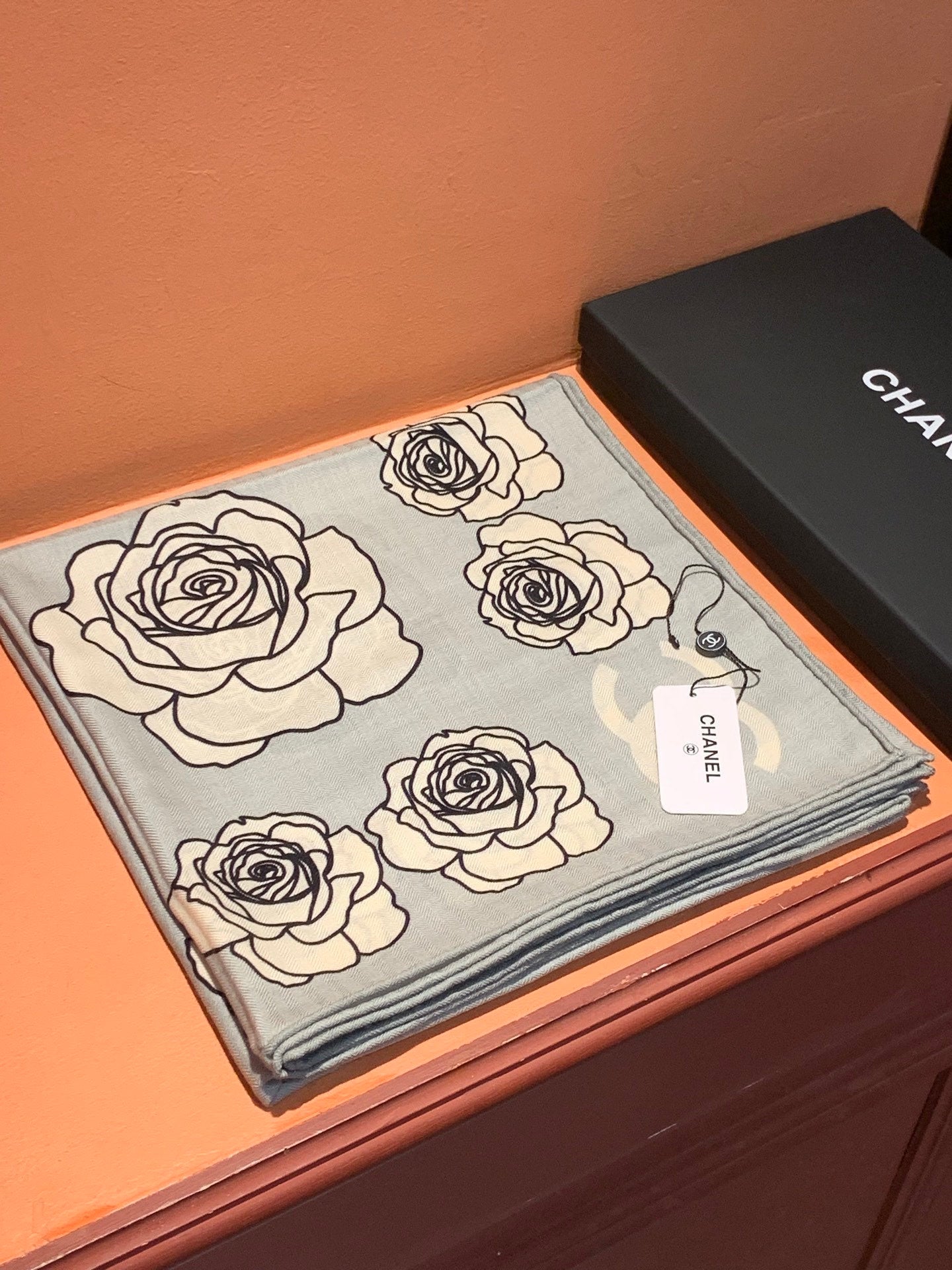 CC Camellia Scarf 140cm Grey Colorful Cashmere Silk 168125