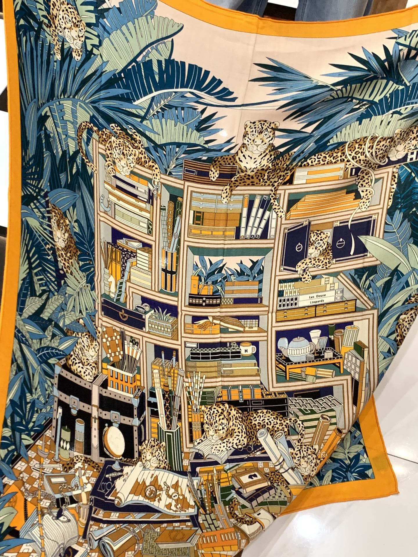 Les Douze Leopards Scarf 140cm Orange Colorful Cashmere Silk 168128
