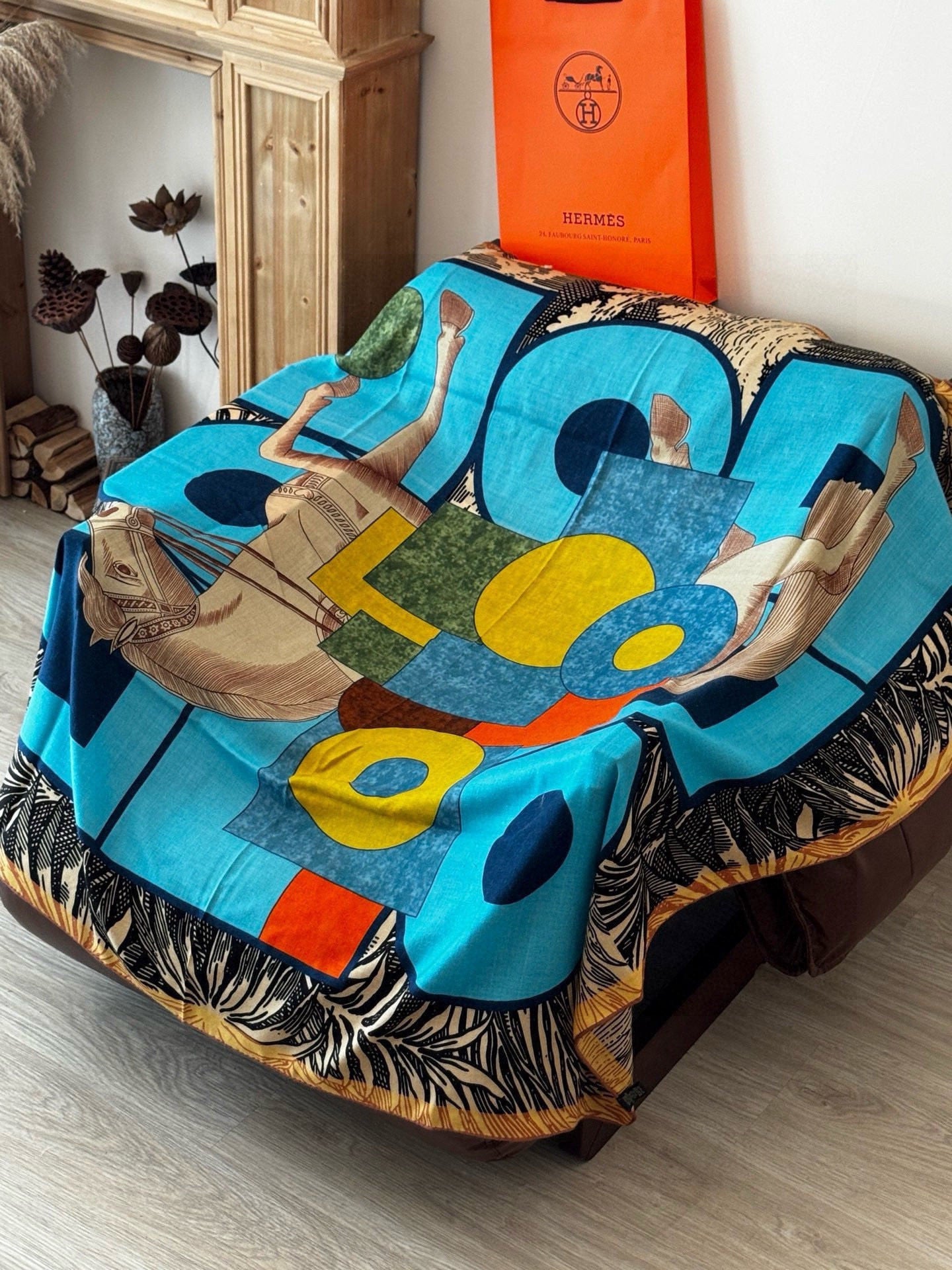 Cavalier en Formes shawl 140cm Blue Colorful Cashmere Silk 168140
