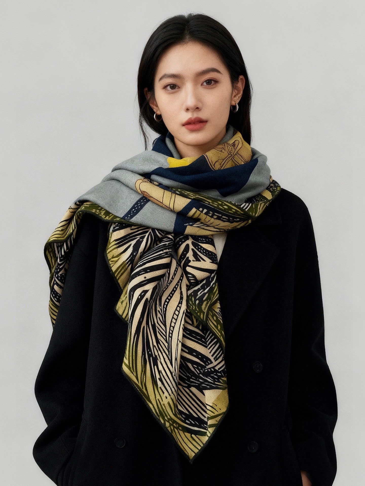 Cavalier en Formes shawl 140cm Gray Colorful Cashmere Silk 168141