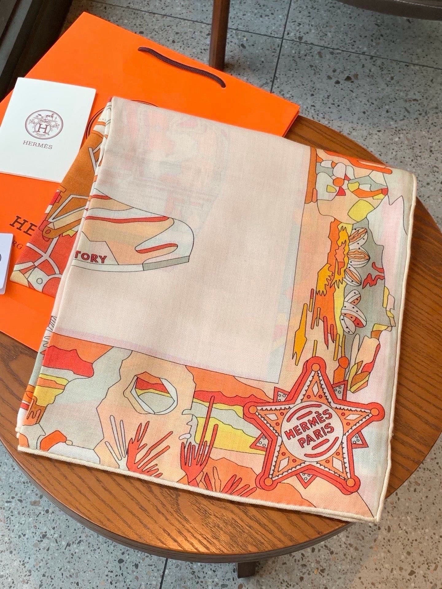 HM Bottes Story Scarf 140x140 Orange Cashmere Silk 328852