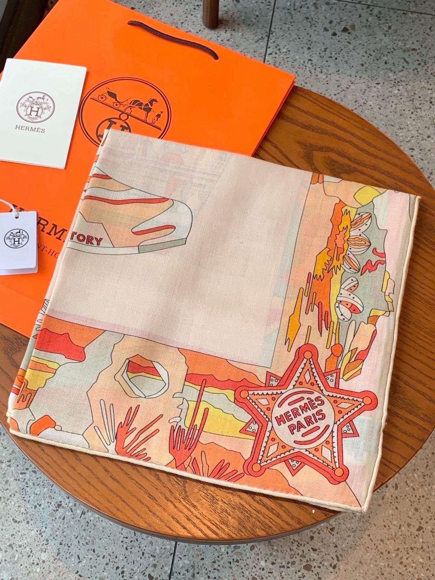 HM Bottes Story Scarf 140x140 Orange Cashmere Silk 328852