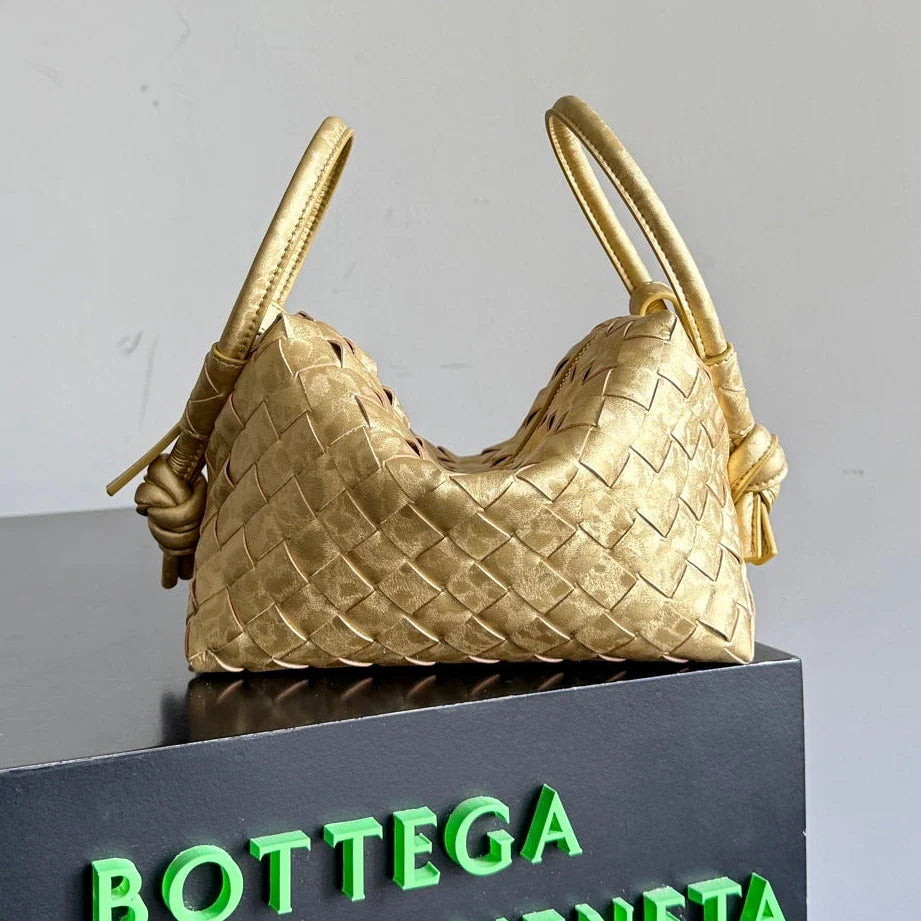 Bottega Veneta 2026 Loop Bag 21cm Gold Intrecciato Woven Leather 137120