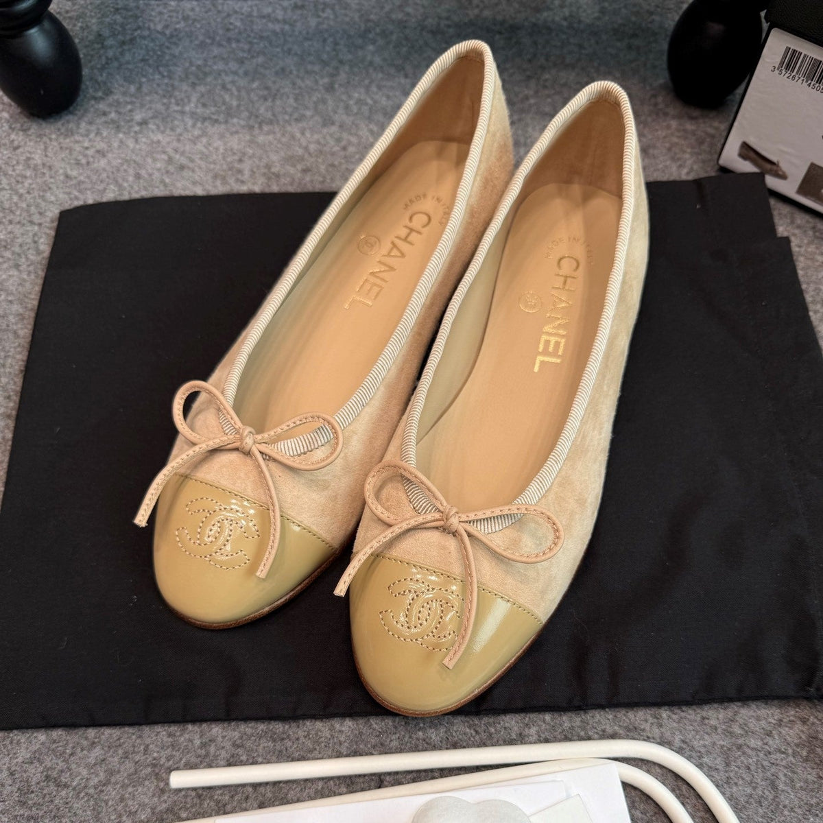 CC 26C Ballet Flats 1cm Beige Suede Patent 118955