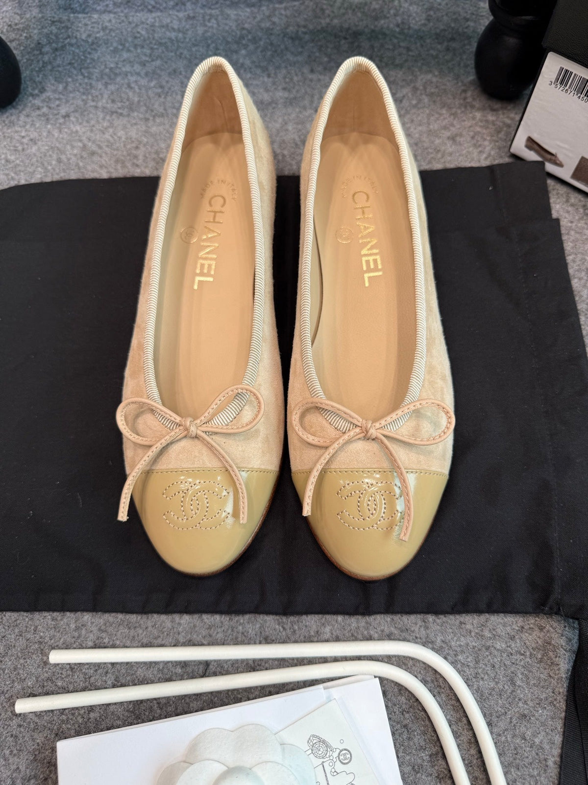 CC 26C Ballet Flats 1cm Beige Suede Patent 118955