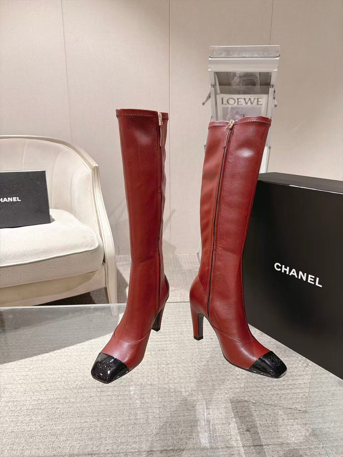 CC 26S Cap Toe Jumping Boots 8cm Burgundy Leather 117699
