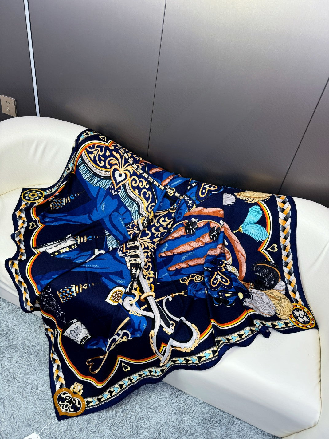 Harnais De Coeur Scarf 135 CM In Black Colorful Cashmere And Silk 381095